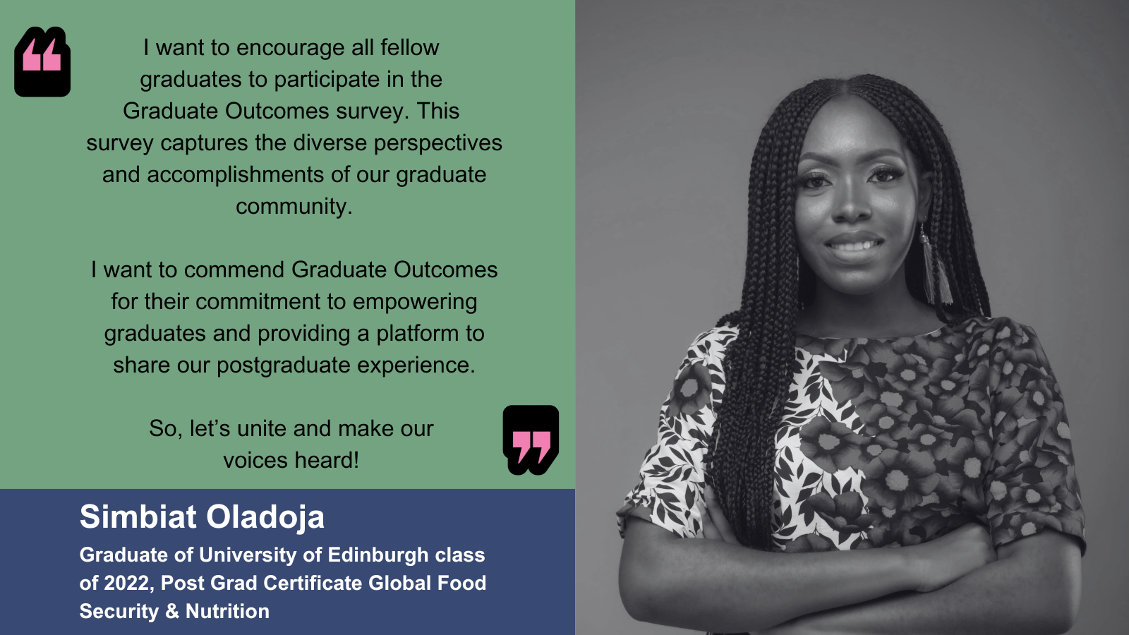 Simbiat Oladoja Graduate of University of Edinburgh class of 2022, Post Grad Certificate Global Food Security & Nutrition Simbiat Oladoja Graduate of University of Edinburgh class of 2022, Post Grad Certificate Global Food Security & Nutrition